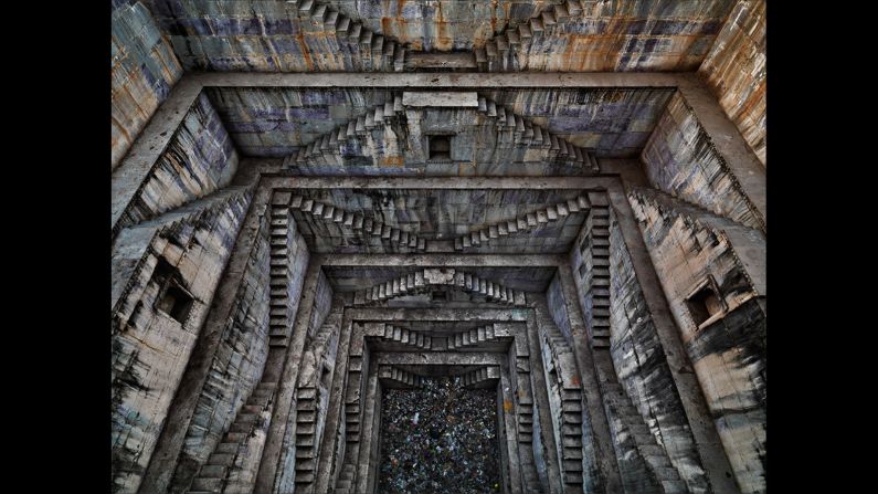 Burtynsky also looks into the source of water, capturing the stunning architecture of India's<a href="http://edition.cnn.com/2015/10/06/architecture/victoria-lautman-wells/"> ancient stepwells</a>. The stepwells in India have existed as far back as AD 600, and were traditionally used to access deep water tables.