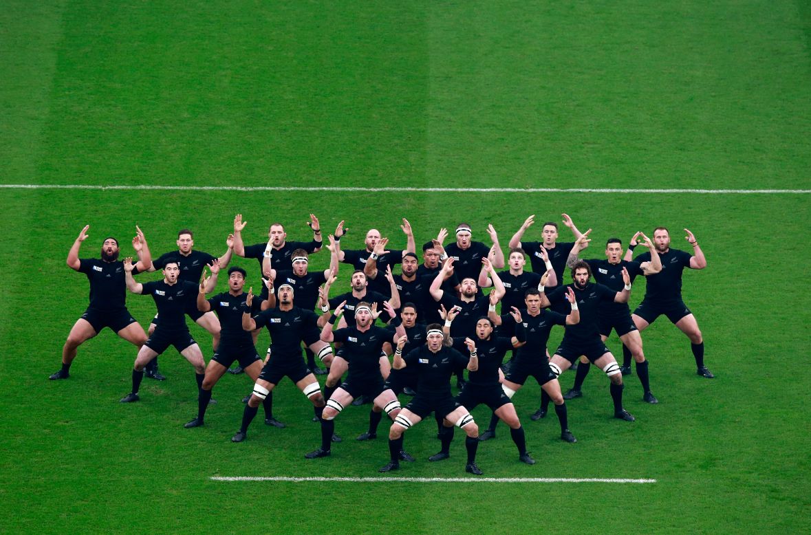 New Zealand's rugby team performs the traditional Haka dance before playing South Africa in the Rugby World Cup semifinals on Saturday, October 24. New Zealand went on to win the tournament. It was the second straight title for the "All Blacks," who also won the event in 2011.