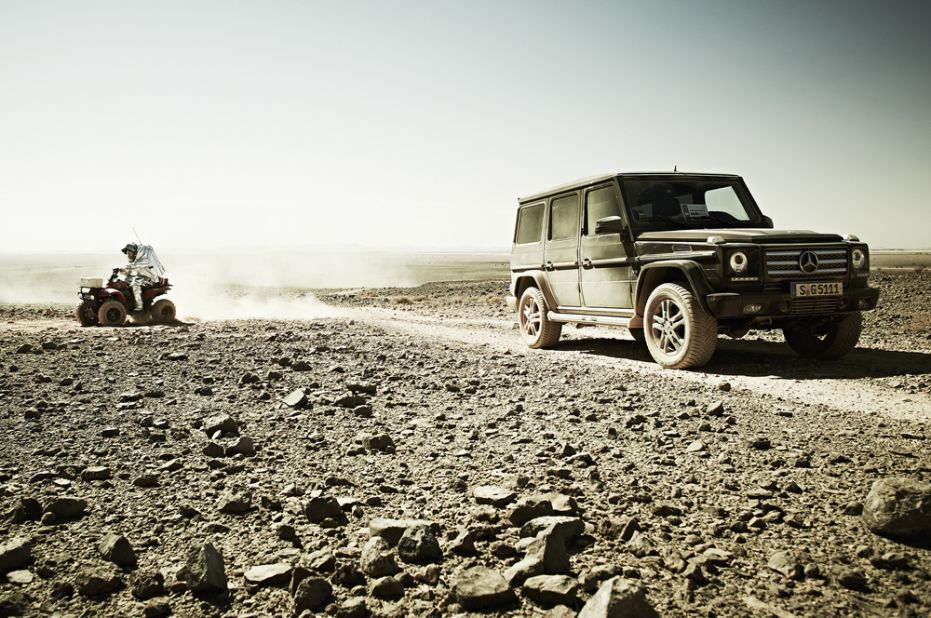 <em>Mercedes-Benz G500 </em><br /><br />"Riding a Mercedes to Mars to meet a couple of Austrians? Heck, yeah! It's got all the perfect ingredients for one of the best ramp photo shoots ever." 