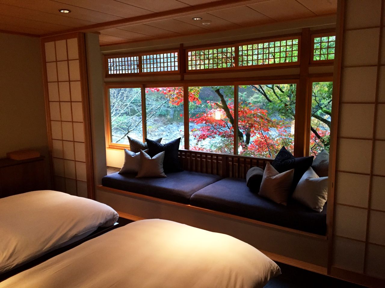 Every guest room features traditional "karakami" paper furnishings. These are created by Kyoto artisans using historic woodblock print patterns.