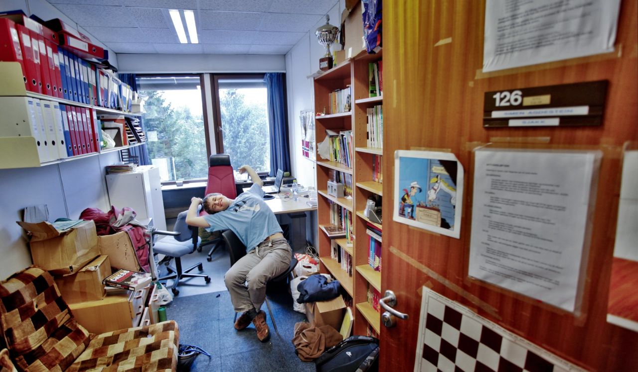 At 19, Carlsen became the World No. 1. The teenager is pictured relaxing in his teacher's office, in 2009.<br />"My first trainer would sometimes give me some homework that I wouldn't really like -- sometimes I'd do it, sometimes I wouldn't," he says.