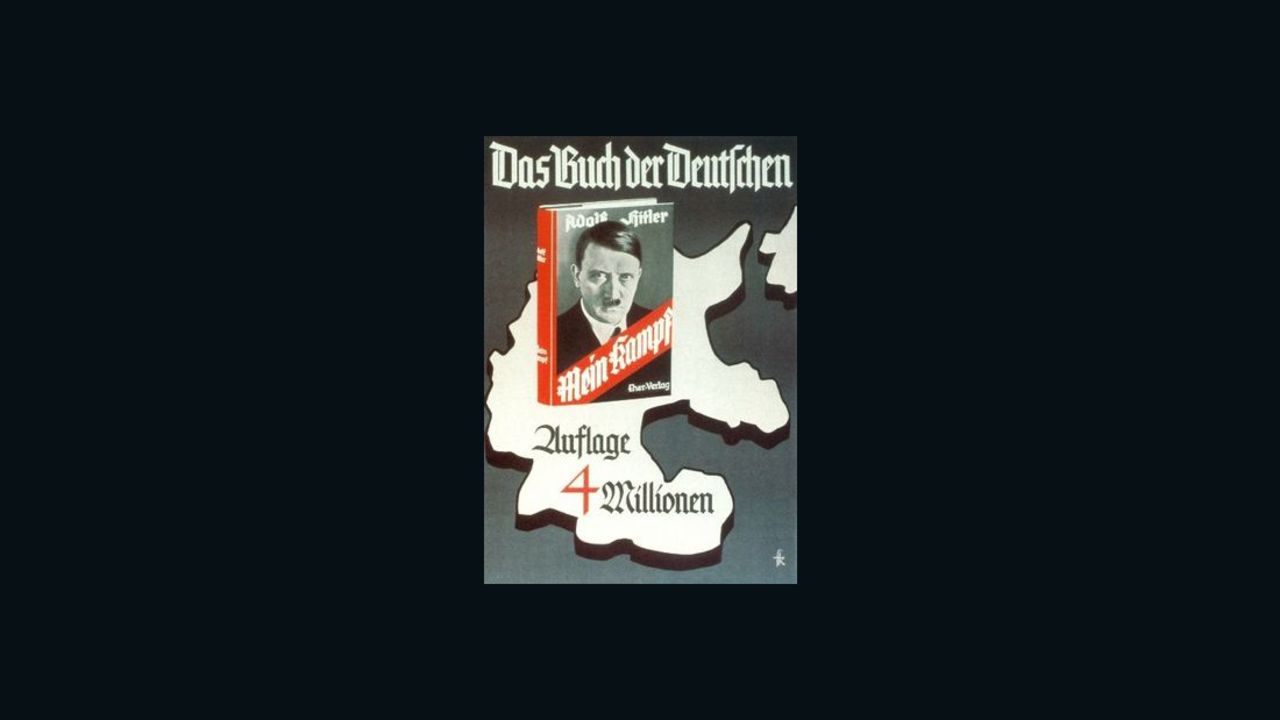 A Nazi-era poster pitches Hitler's "Mein Kampf" as "the book of Germans" and boasts 4 million copies.