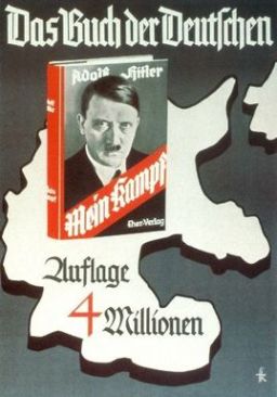 Nazi era poster pitches Hitler's manifesto "Mein Kampf" as "The book of Germans," and boasts 4 million copies.