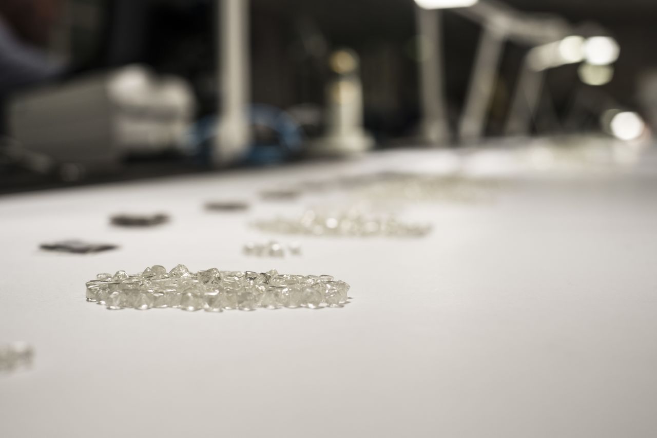 Rough diamonds await inspection at De Beers' Global Sightholder Sales facility in Gaborone, Botswana