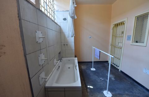 The bathroom at the Pretoria prison where Pistorius was held.