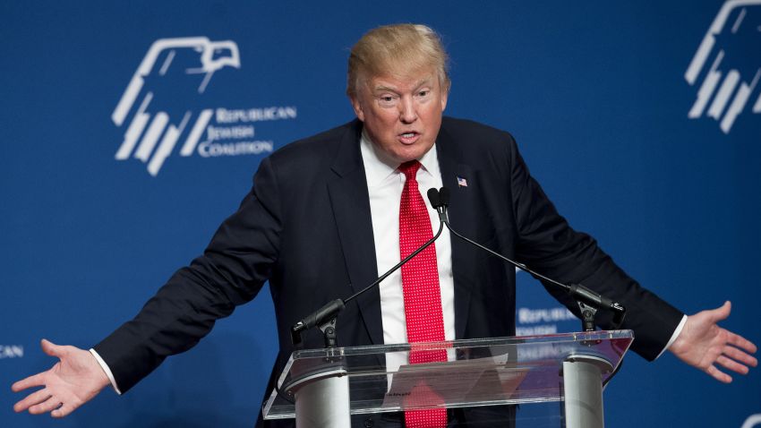 Republican Presidential hopeful Donald Trump speaks during the 2016 Republican Jewish Coalition Presidential Candidates Forum in Washington, DC, December 3, 2015.