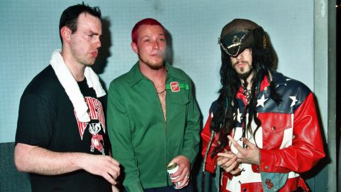 Weiland, center, rose to fame as Stone Temple Pilots' frontman. The band formed in Southern California in the late '80s and had success right out of the gate with "Core," its 1992 debut. Here, Weiland hangs out with Greg Graffin of Bad Religion, left, and Rob Zombie at the 1993 Rock for Choice benefit concert.