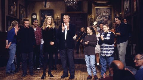 In November 1993, the band was the musical guest on "Saturday Night Live." From left, Weiland, Nicole Kidman, Adam West, Christina Ricci and Jimmy Workman on the set of the November 20, 1993, episode.