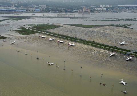 A flooded view of the Chennai airport in Chennai, India taken December 3.