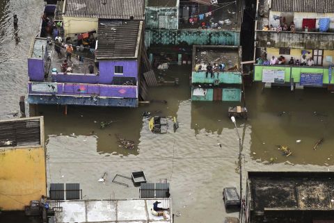 This aerial photo, taken December 3, shows flood-hit Chennai city following heavy monsoon rains.