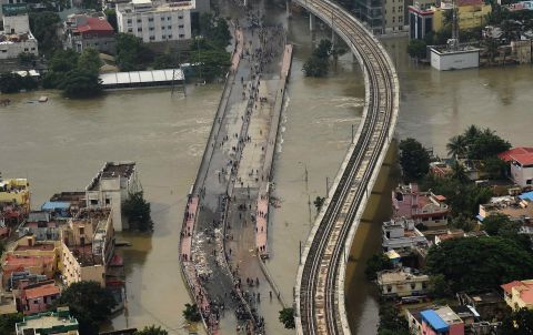 This aerial photo taken December 3 shows flood-hit Chennai city following heavy monsoon rains.