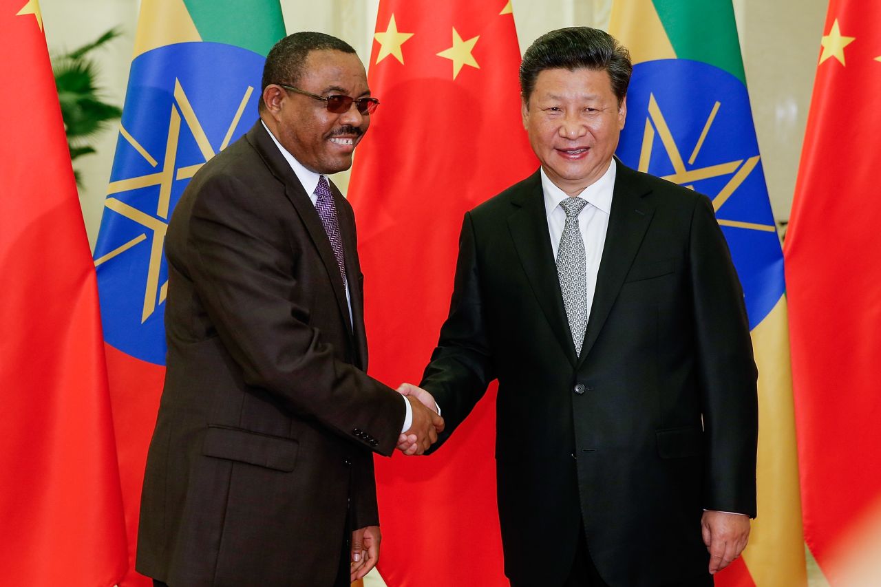 Chinese President Xi Jinping shakes hands with Ethiopia's Prime Minister Hailemariam Desalegn in Beijing in September, 2015. China has invested heavily in Ethiopia's railways in recent years.