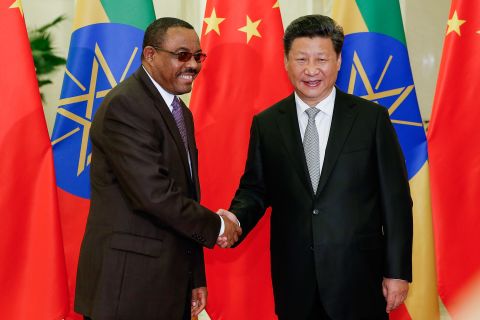 Chinese President Xi Jinping shakes hands with Ethiopia's Prime Minister Hailemariam Desalegn in Beijing in September, 2015. China has invested heavily in Ethiopia's railways in recent years.