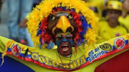 A supporter of Colombia cheers for his team before the FIFA World Cup Russia 2018 qualifier match against Argentina in Barranquilla, Colombia on November 17, 2015. AFP PHOTO / LUIS ROBAYO        (Photo credit should read LUIS ROBAYO/AFP/Getty Images)