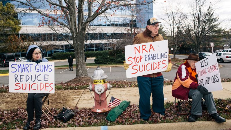 Jack Mathison, 90, center,  makes the nearly two-hour drive from his home in Harrisonburg, Virginia, to attend the rally every month. It is his way of remembering his niece who was killed by her companion with a gun. But he mourns everyone killed in America's gun violence epidemic.