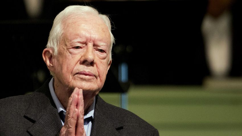 FILE - In a Sunday, Aug. 23, 2015 file photo, former President Jimmy Carter teaches Sunday School class at Maranatha Baptist Church in his hometown, in Plains, Ga. Former President Carter said Sunday, Dec. 6, 2015, that no cancer was detected in his latest scan. (AP Photo/David Goldman, File