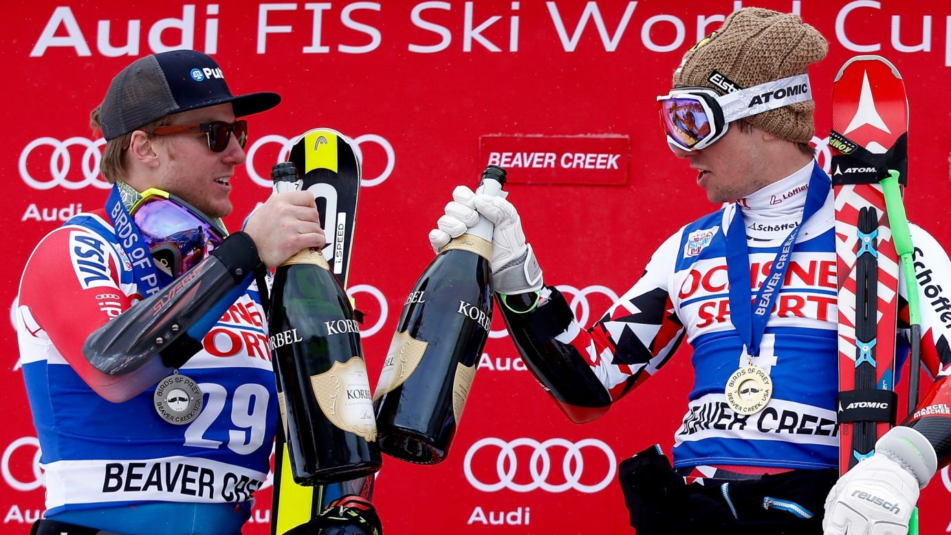 A day earlier, Ligety (left) and Austria's Marcel Hirscher had shared the podium after Hirscher took a surprise super-G victory.