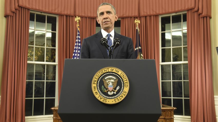 WASHINGTON, DC - DECEMBER 6: U.S. President Barack Obama addresses the country from the Oval Office on December 6, 2015 in Washington, DC. President Obama is addressing the terrorism threat to the United States and the recent attack in San Bernardino, California. (Photo by Saul Loeb-Pool/Getty Images)