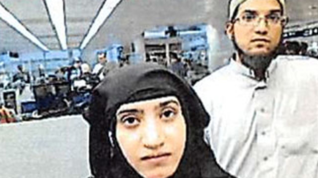 Tashfeen Malik and Syed Rizwan Farook were photographed at Chicago's O'Hare International Airport in 2014.