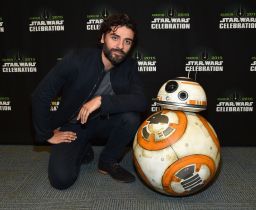 Star Wars actor Oscar Isaac poses alongside BB-8. 