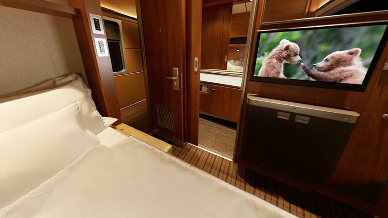 VIA Rail's new Prestige class bedrooms feature ensuite showers, a washroom, TV and minibar. Alcohol is included in the ticket price.