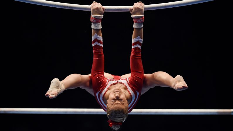 Elisabeth Seitz competes on the uneven bars during the DTL Finals in Karlsruhe, Germany, on Saturday, December 5.