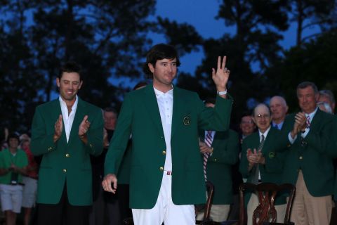 Watson's win came in virtual darkness in Georgia as previous winner Charl Schwartzel handed him the green jacket in the traditional ceremony in front of the Augusta National clubhouse.