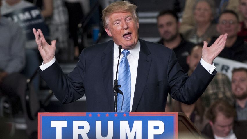 COLUMBUS, OH - NOVEMBER 23: Republican presidential candidate Donald Trump addresses supporters during a campaign rally at the Greater Columbus Convention Center on November 23, 2015 in Columbus, Ohio. Trump spoke about immigration and Obamacare, among other topics, to around 14,000 supporters at the event.  (Photo by Ty Wright/Getty Images)