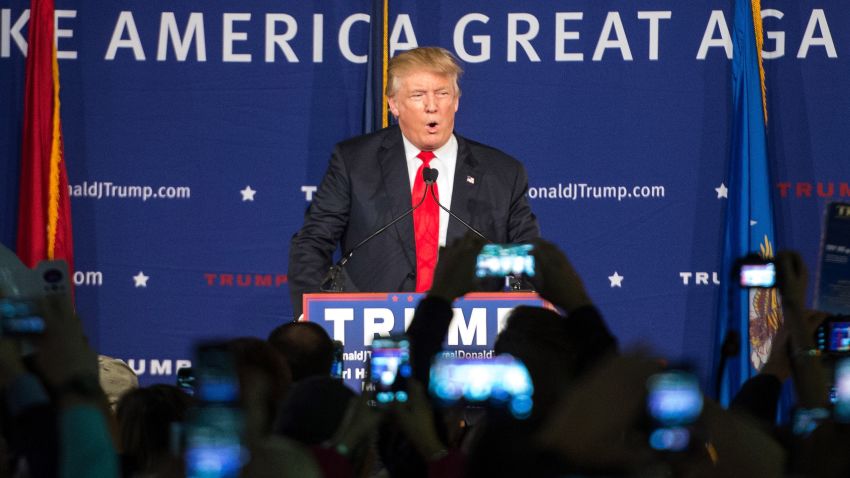 MT. PLEASANT, SC - DECEMBER 7: (EDITORS NOTE: Retransmission with alternate crop.)  Republican presidential candidate Donald Trump speaks to the crowd at a Pearl Harbor Day Rally at the U.S.S. Yorktown December 7, 2015 in Mt. Pleasant, South Carolina. The South Carolina Republican primary is scheduled for February 20, 2016. (Photo by Sean Rayford/Getty Images)