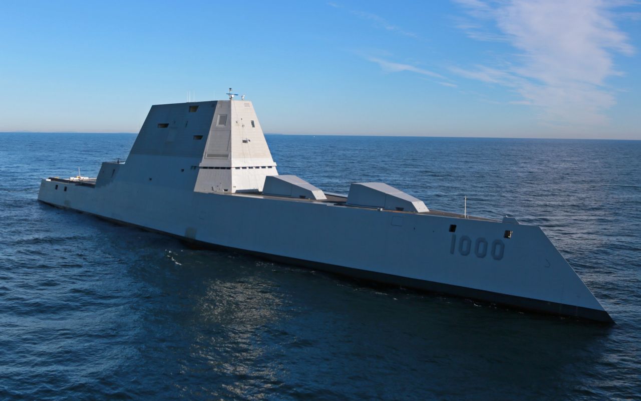 The USS Zumwalt, the Navy's biggest and most expensive destroyer ever built, heads out into the Atlantic Ocean on Monday, December 7. The ship is out at sea for the first time to undergo sea trials. 