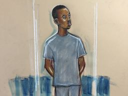 Sketch of Muhyadin Mire appearing in court.