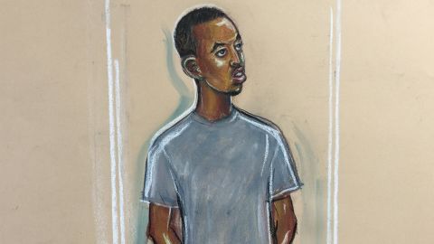 Sketch of Muhyadin Mire appearing in court.