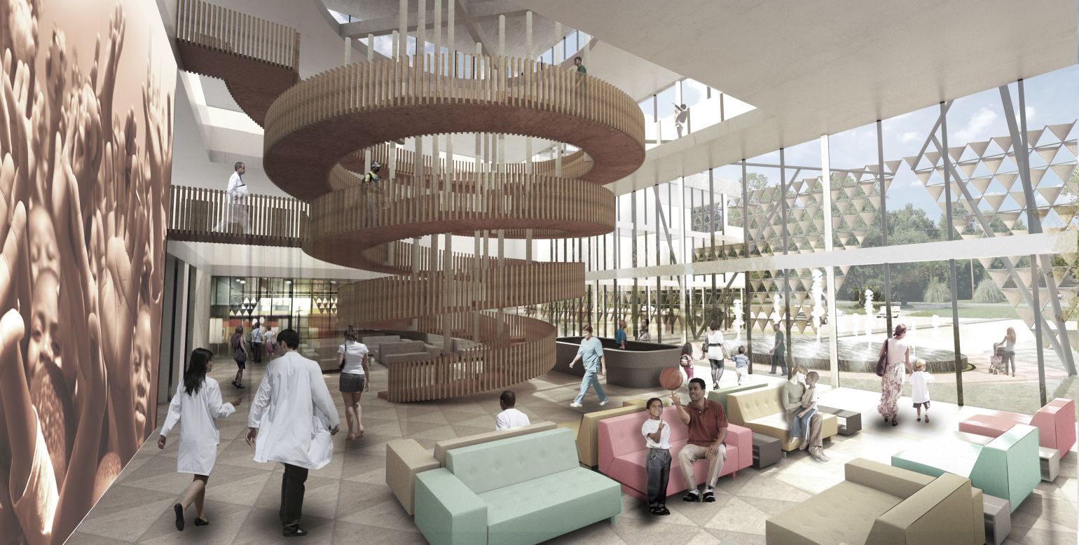 The most important aspect of the project is for a space to which dignity and hope can be given to the young patients, hence the emphasis on natural light, views and bountiful plant life.<br /><br />Adjaye Associates explains: "Utilizing sustainable resources and providing a soothing, open and restful environment for treatment, the building aims to promote healing and recovery for the children and their families."