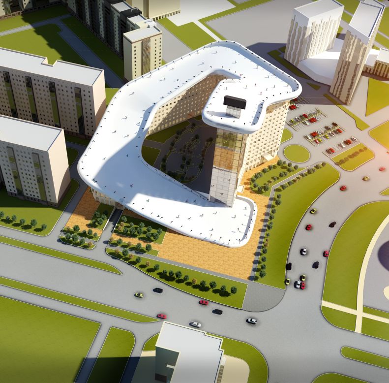 An artist's impression of the Slalom House residential building and artificial ski facility designed for the city of Astana in Kazakhstan.