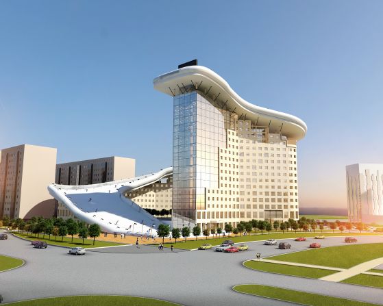 An artificial<a href="index.php?page=&url=https%3A%2F%2Fen.wikipedia.org%2Fwiki%2FSnowflex" target="_blank" target="_blank"> Snowflex </a>surface ensures year-round skiing would be a possibility, the architects behind the project say.