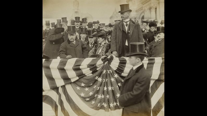 U.S. President Theodore Roosevelt, left, and first lady Edith Roosevelt attend an exposition in St. Louis in 1904. Jessie Tarbox Beals (1870-1942) is known as America's first female news photographer, according to the Library of Congress.