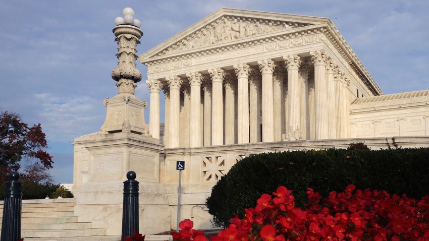 Flowers bloom in front of The United States Supreme Court building November 6, 2015 in Washington, DC.