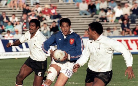 France rugby great Serge Blanco, who starred in the 1980s, was another to turn out for one of Adams' charity matches. 