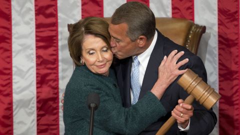 John Boehner kisses House Minority Leader Nancy Pelosi after <a href="http://www.cnn.com/2015/01/06/politics/house-speaker-boehner-vote/index.html" target="_blank">he was elected to a third term</a> as House Speaker on Tuesday, January 6. <a href="http://www.cnn.com/2015/09/25/politics/john-boehner-resigning-as-speaker/" target="_blank">He retired</a> at the end of October.