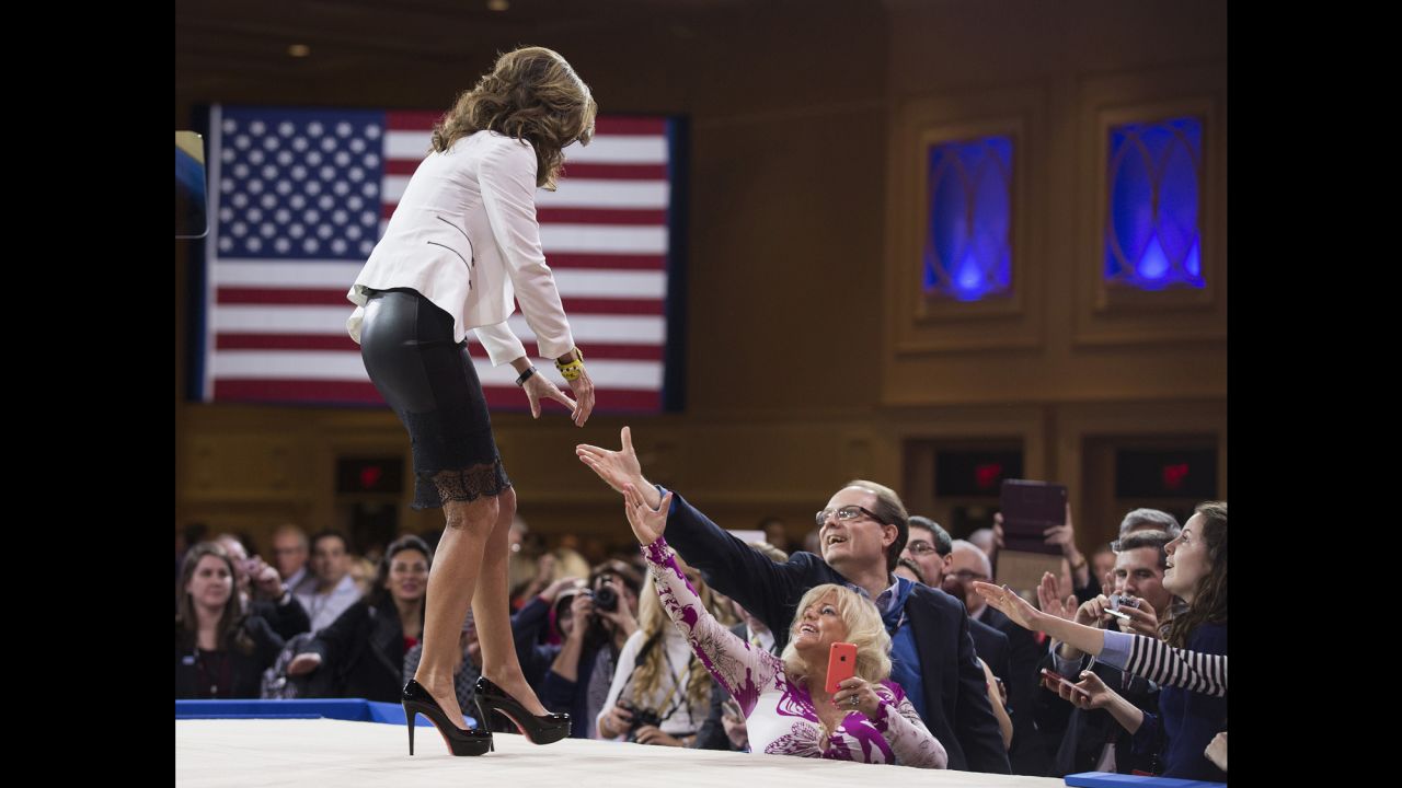 Former Alaska Gov. Sarah Palin greets supporters Thursday, February 26, at the annual Conservative Political Action Conference.
