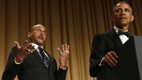 President Obama speaks next to comedian Keegan-Michael Key -- playing Luther, "Obama's anger translator" -- at the annual White House Correspondents' dinner on Saturday, April 25.