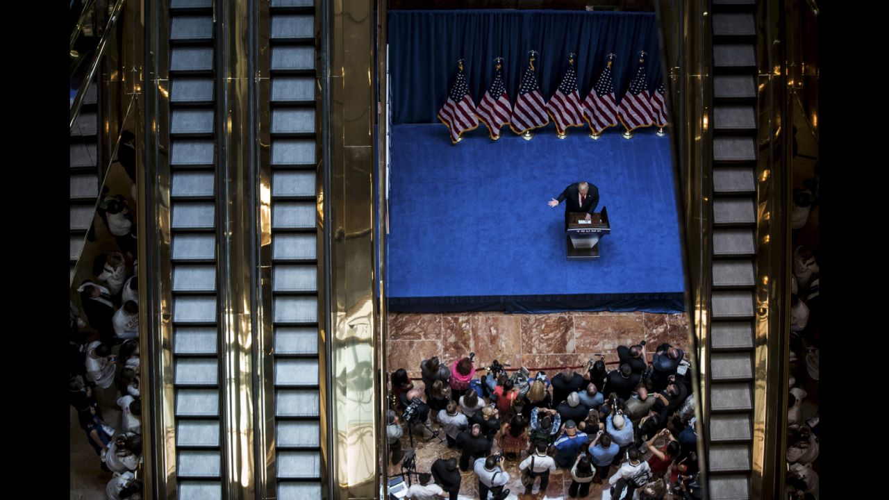 Real estate mogul Donald Trump, speaking in New York on Tuesday, June 16, announces that he will be seeking the Republican Party's nomination for President. He has been the GOP front-runner for most of the year.