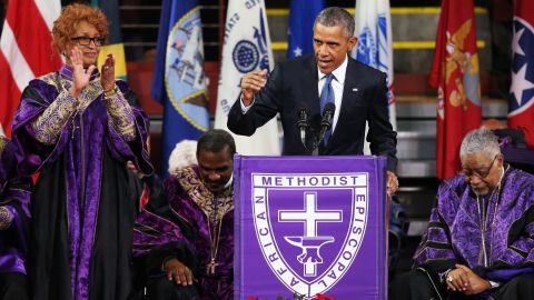 President Obama delivers the eulogy for <a href="http://www.cnn.com/2015/06/26/politics/gallery/pinckney-funeral-charleston/index.html" target="_blank">South Carolina state Sen. Clementa Pinckney</a> on Friday, June 26. Pinckney was a pastor at the Charleston, South Carolina, church where he and eight other people <a href="http://www.cnn.com/2015/06/18/us/gallery/charleston-south-carolina-church-shooting/index.html" target="_blank">were fatally shot</a> on June 17. Pinckney was 41 years old. "We are here today to remember a man of God who lived by faith," Obama said. "A man who believed in things not seen. A man who believed there were better days ahead, off in the distance. A man of service who persevered knowing full well he would not receive all those things he was promised, because he believed his efforts would provide a better life for those who followed."
