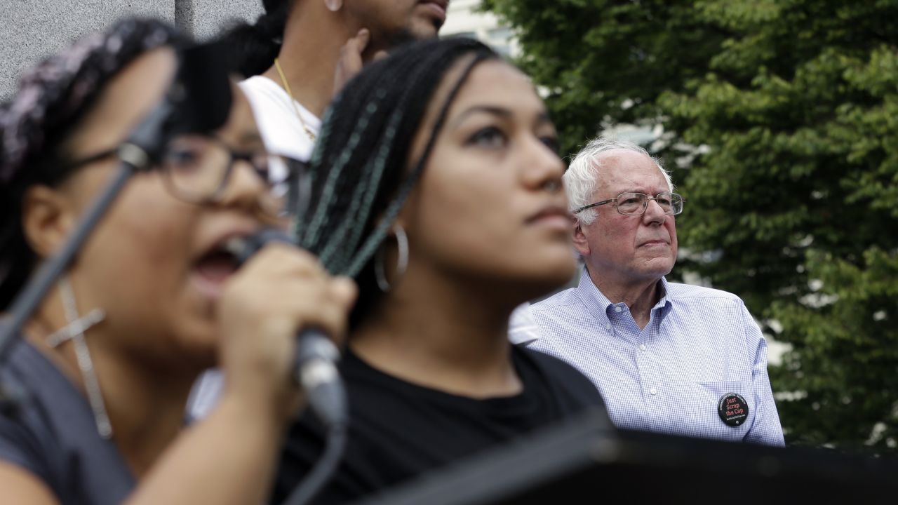 Seconds after Democratic presidential candidate Bernie Sanders took the stage for a rally in Seattle, a dozen protesters from the city's Black Lives Matter chapter <a href="http://www.cnn.com/2015/08/08/politics/bernie-sanders-black-lives-matter-protesters/index.html" target="_blank">jumped barricades and grabbed the microphone</a> from the U.S. senator. Holding a banner that said "Smash Racism," two of the protesters -- Marissa Johnson, left, and Mara Jacqueline Willaford -- addressed the crowd.