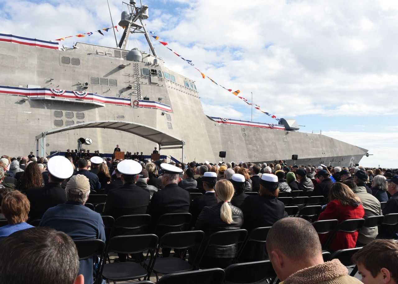 Secretary of the Navy Ray Mabus speaks in Gulfport, Mississippi, at the christening ceremony for the USS Jackson in December 2015.