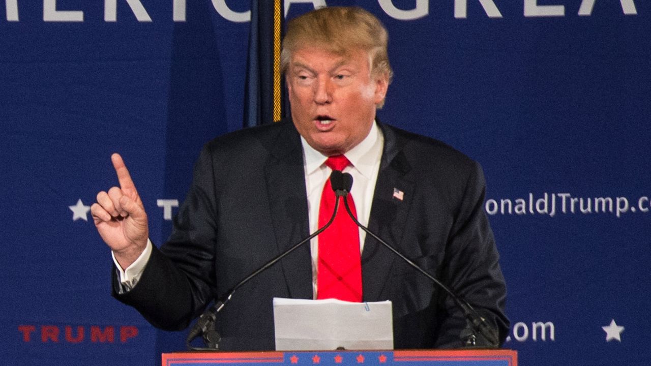 MT. PLEASANT, SC - DECEMBER 7: (EDITORS NOTE: Retransmission with alternate crop.)  Republican presidential candidate Donald Trump speaks to the crowd at a Pearl Harbor Day Rally at the U.S.S. Yorktown December 7, 2015 in Mt. Pleasant, South Carolina. The South Carolina Republican primary is scheduled for February 20, 2016. (Photo by Sean Rayford/Getty Images)