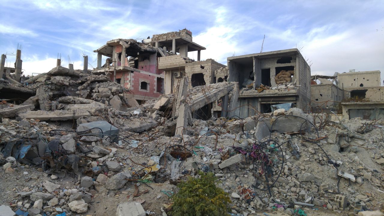Officials say more than 70% of the buildings in the Syrian city of Kobani have been damaged or destroyed. Kurdish officials say they've already removed 1.6 million tons of rubble.