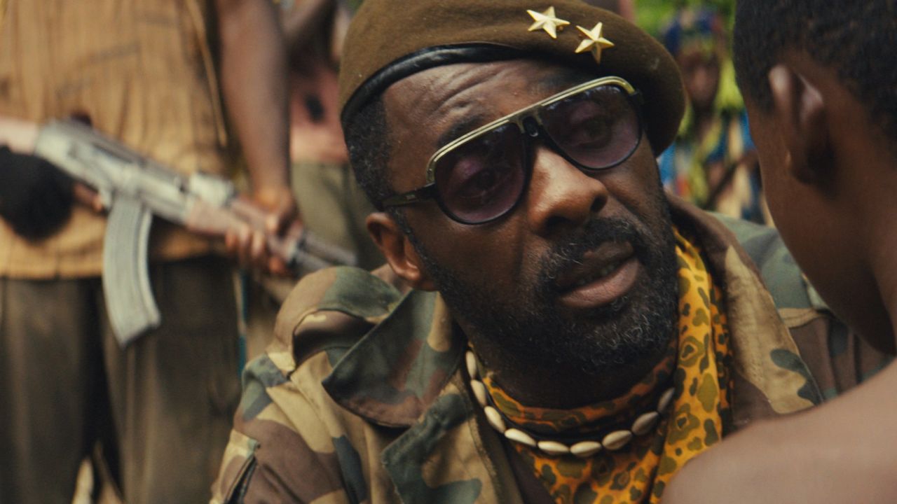Idris Elba in child soldier drama "Beasts of No Nation" (2015). The US production was set in an unnamed African country, but passages are spoken in Ghanaian language Twi.