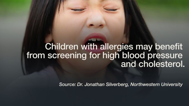 Children with common allergies such as asthma and hay fever have a higher rate of high blood pressure and cholesterol than their peers with no allergies, according to a new study. This puts them at a much greater risk for a heart attack or stroke later in life. Given the high numbers of kids with allergies, "future studies are needed to determine the mechanisms of association between pediatric allergic and cardiovascular disease," said Dr. Johnathan Silverberg, lead author of the <a href="http://www.jacionline.org/article/S0091-6749(15)01350-0/fulltext" target="_blank" target="_blank">Northwestern University study</a>. The survey  included 13,275 children from infants to 17 year olds. -- Lauren Sennet<br /><br /><em>Click through the gallery to see additional recent studies.</em>