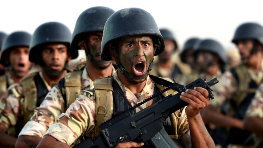 Members of the Saudi Special Forces march during a graduation ceremony in the capital Riyadh, on May 19, 2015.